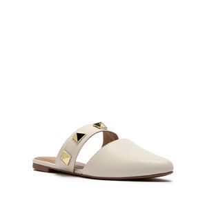 ⚡FINAL SALE! Off White Vegan Leather Studded Mule Flats